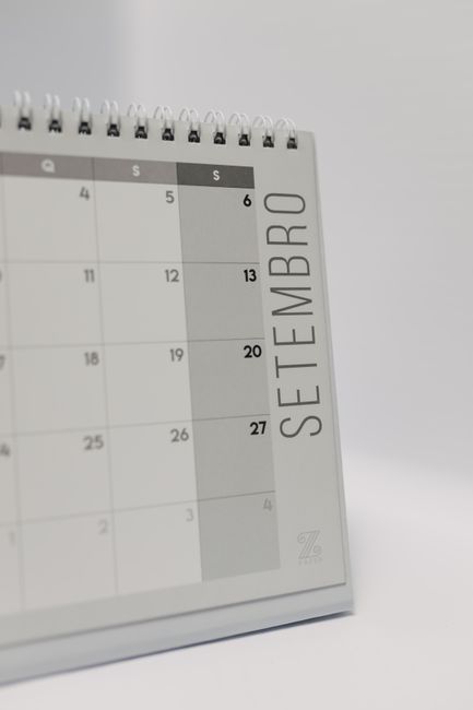 Close-up of a minimalist September calendar page in grayscale tones.