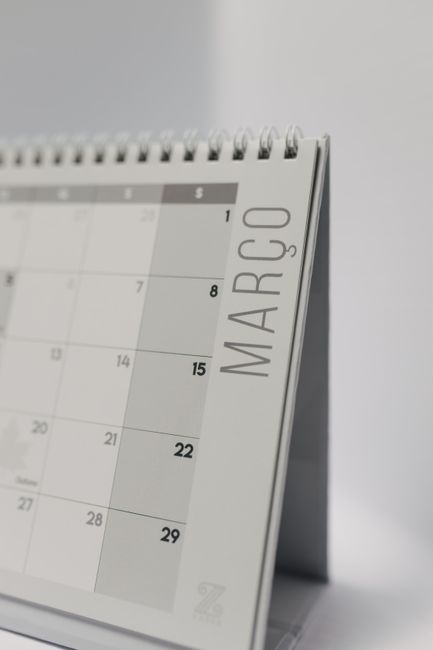Detailed view of a table calendar displaying the month of March.